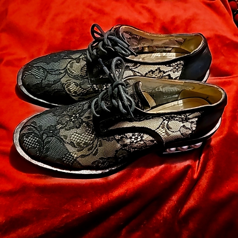 Black lace and pearl heel Nicholas Kirkwood Shoes size 38 Casati Pearl Derbys
